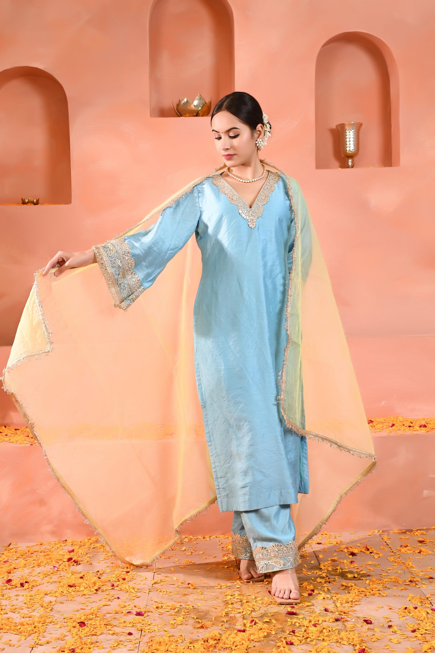 Falak chanderi kurta set