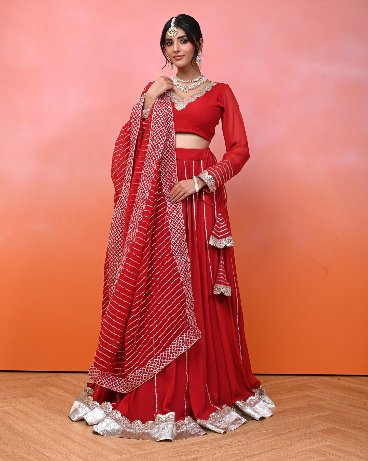 Sukhmani Red Georgette Lehanga Set