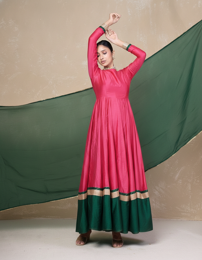 Vasundara pink-green Anarkali Set