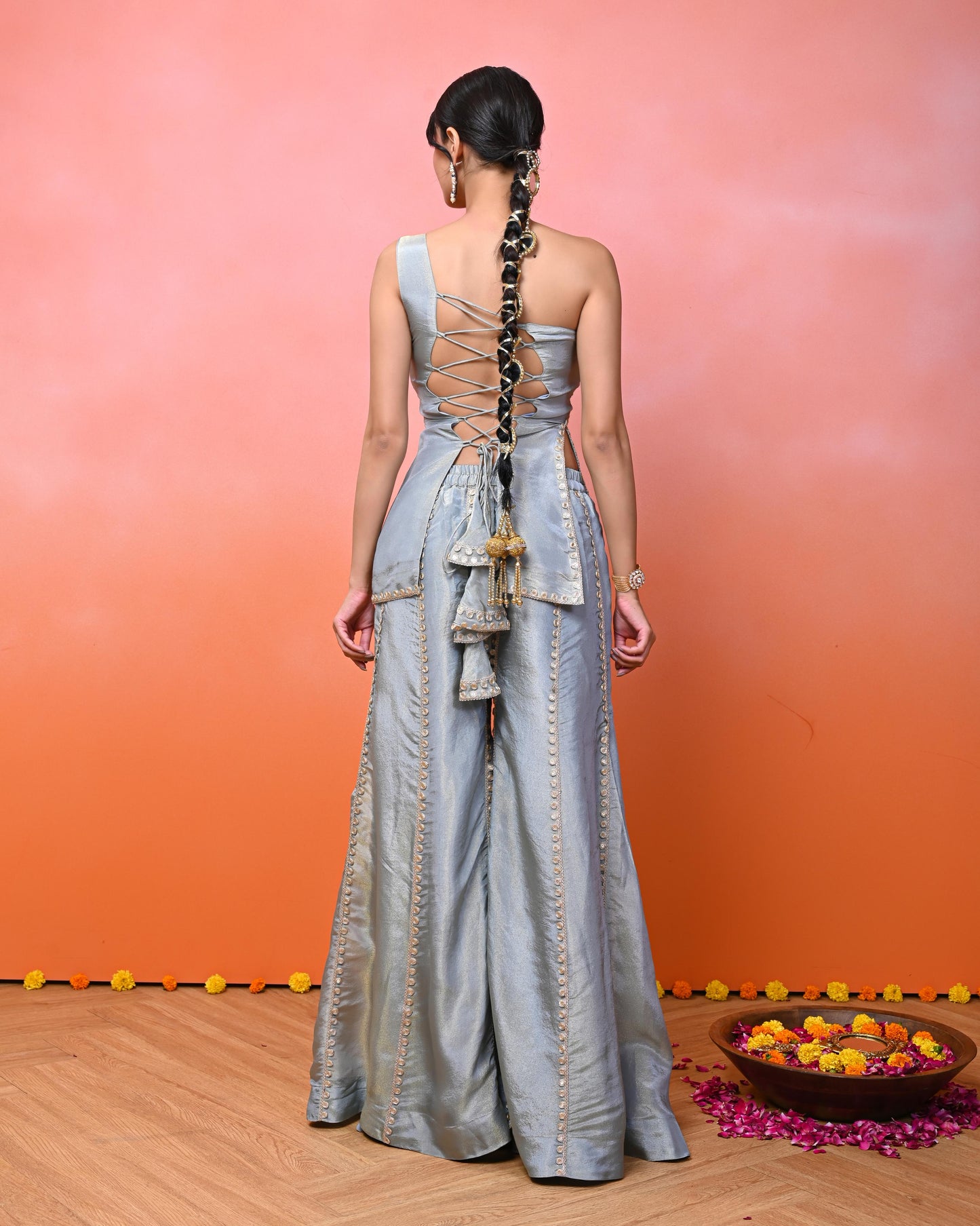 Asma Cosmo One Shoulder Sharara Set