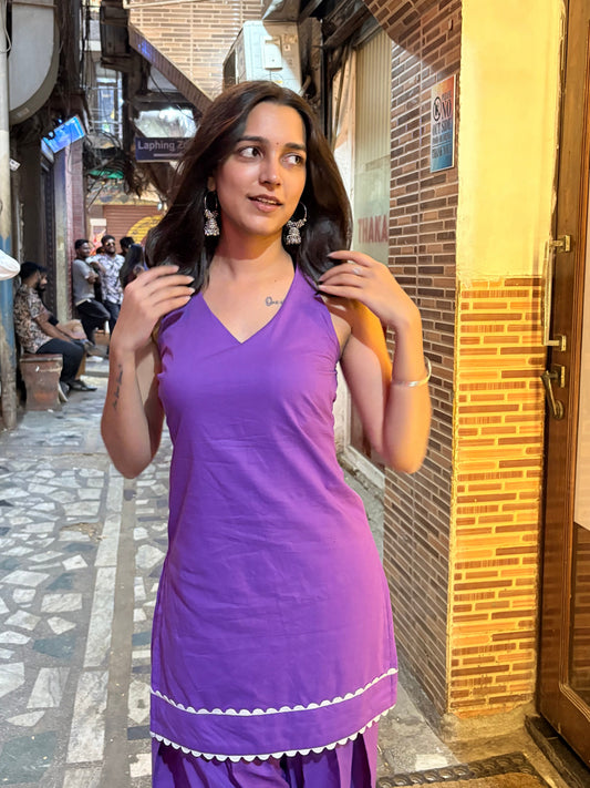 Meet cotton halter neck kurti