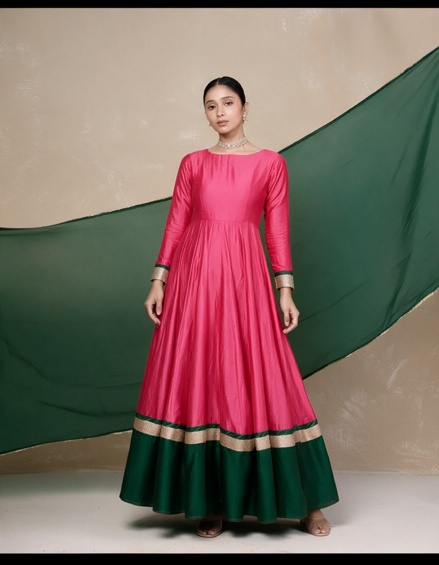Vasundara pink-green Anarkali Set