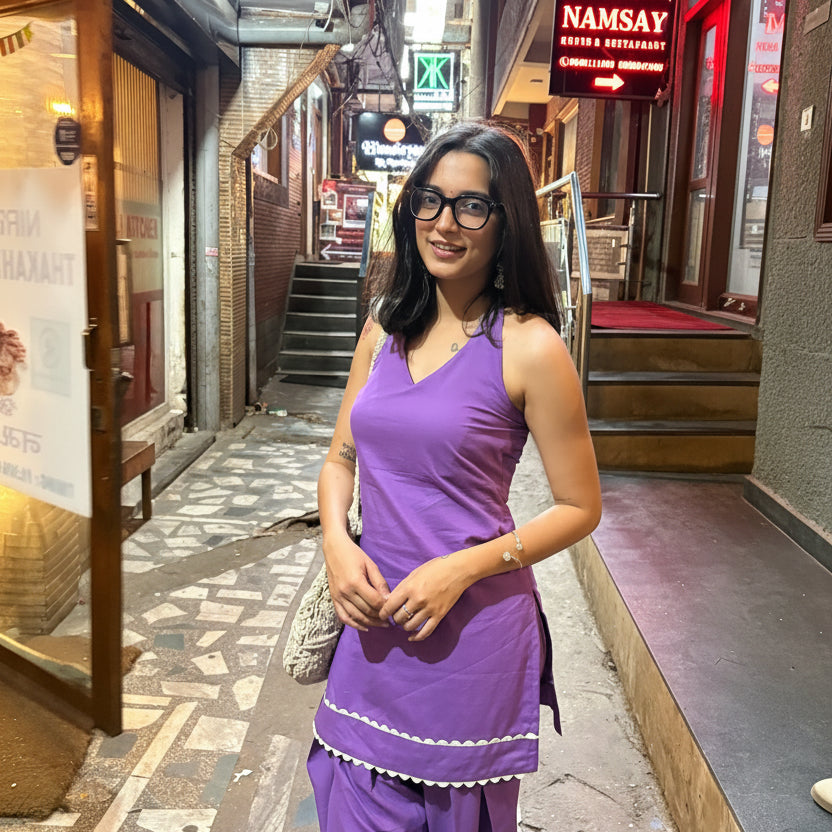 Meet cotton halter neck kurti