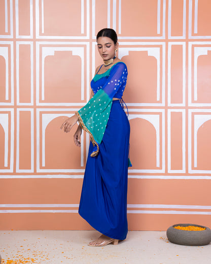 Anaita drape skirt with bandhani top