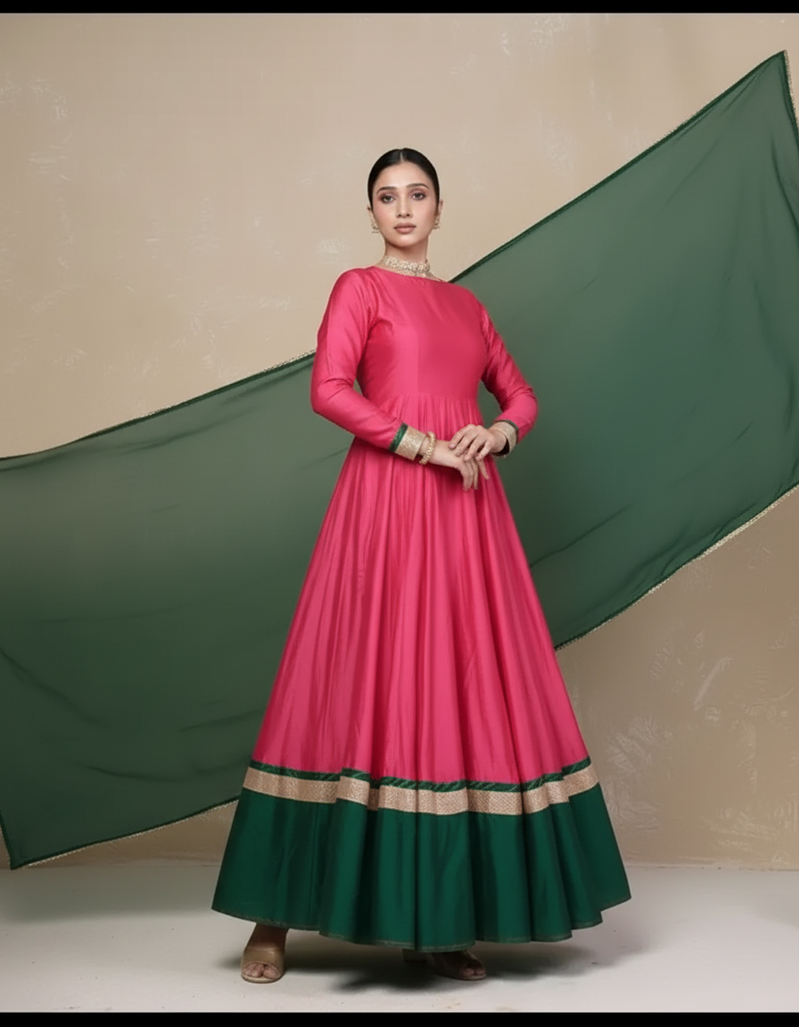 Vasundara pink-green Anarkali Set