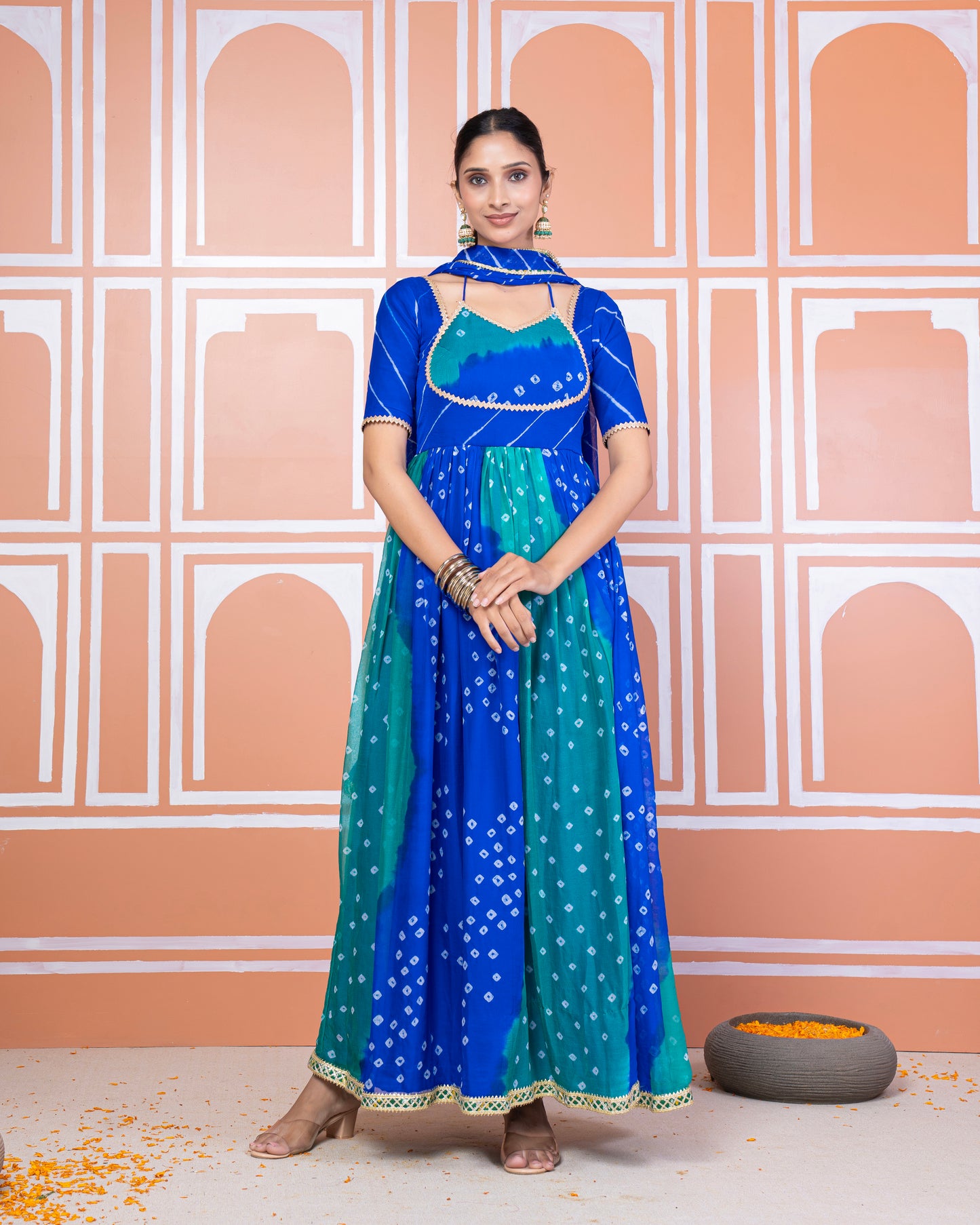 Payal chiffon bandhani anarkali set