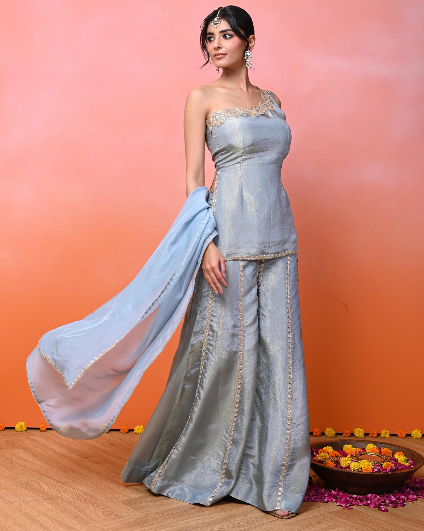 Asma Cosmo One Shoulder Sharara Set