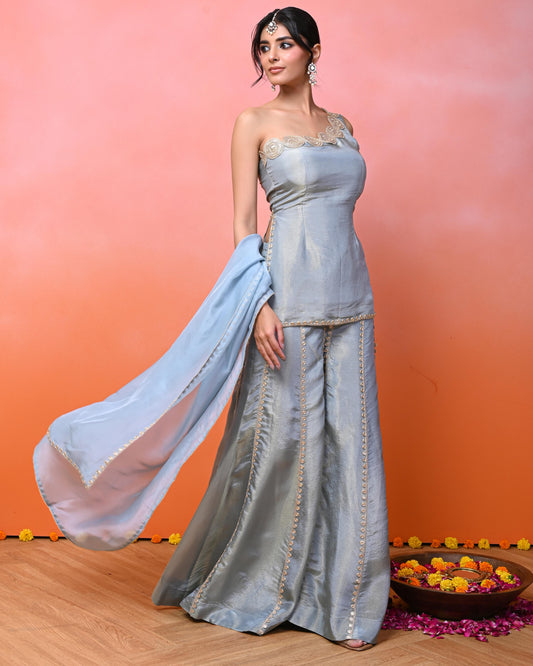 Asma Cosmo One Shoulder Sharara Set