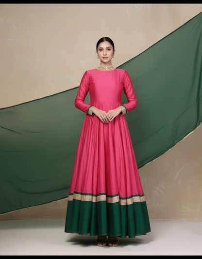Vasundara pink-green Anarkali Set