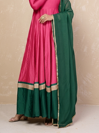 Vasundara pink-green Anarkali Set