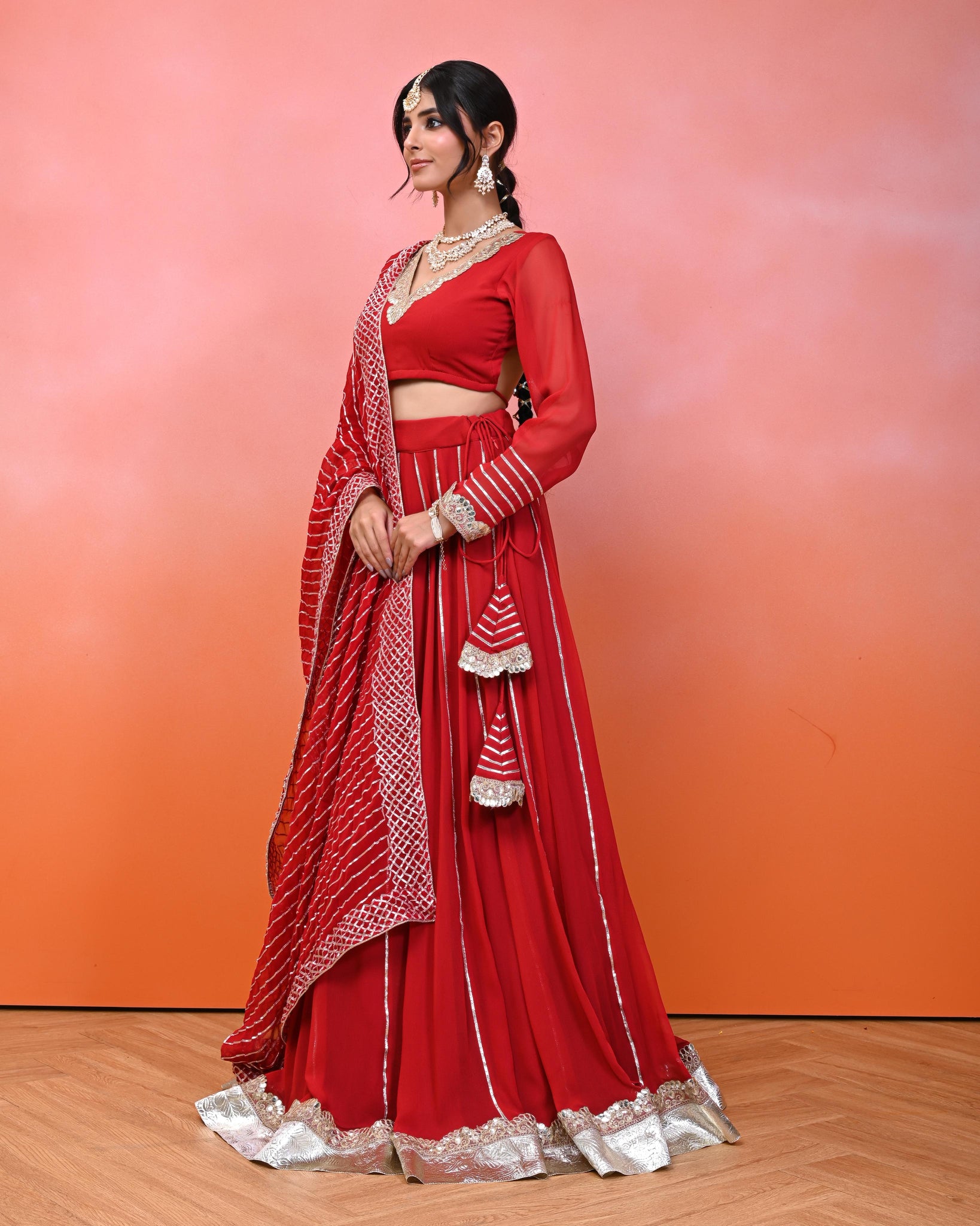 Sukhmani Red Georgette Lehanga Set