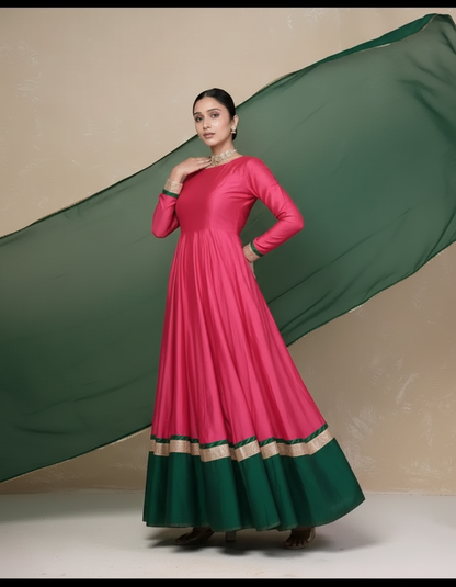 Vasundara pink-green Anarkali Set
