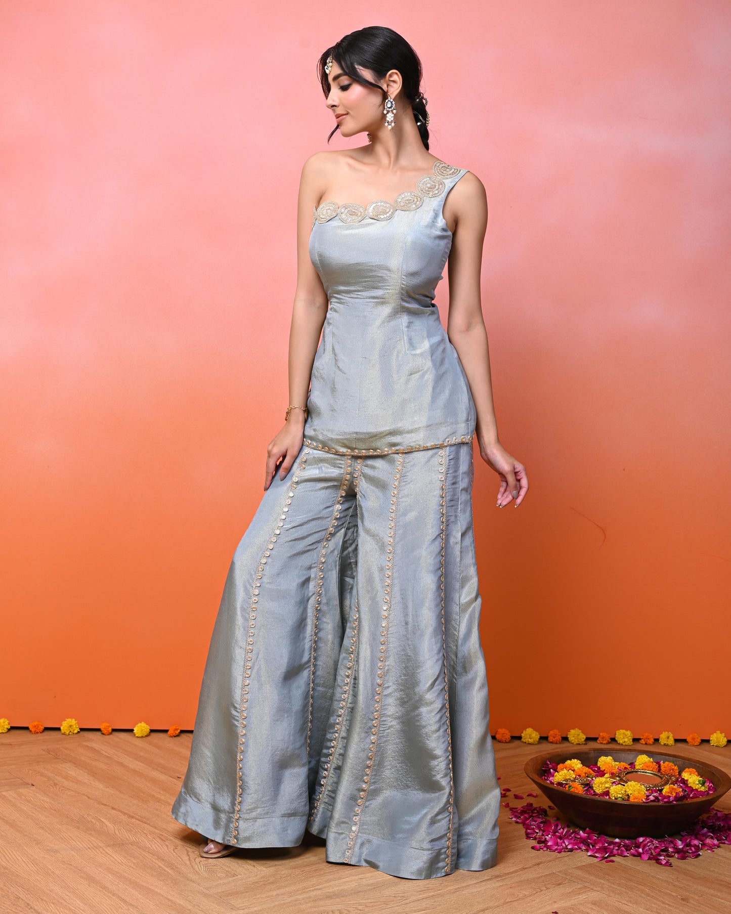 Asma Cosmo One Shoulder Sharara Set