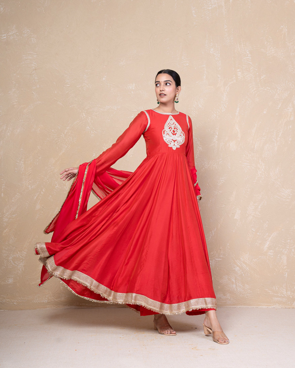 Vibhuti Red Chanderi Anarkali Set