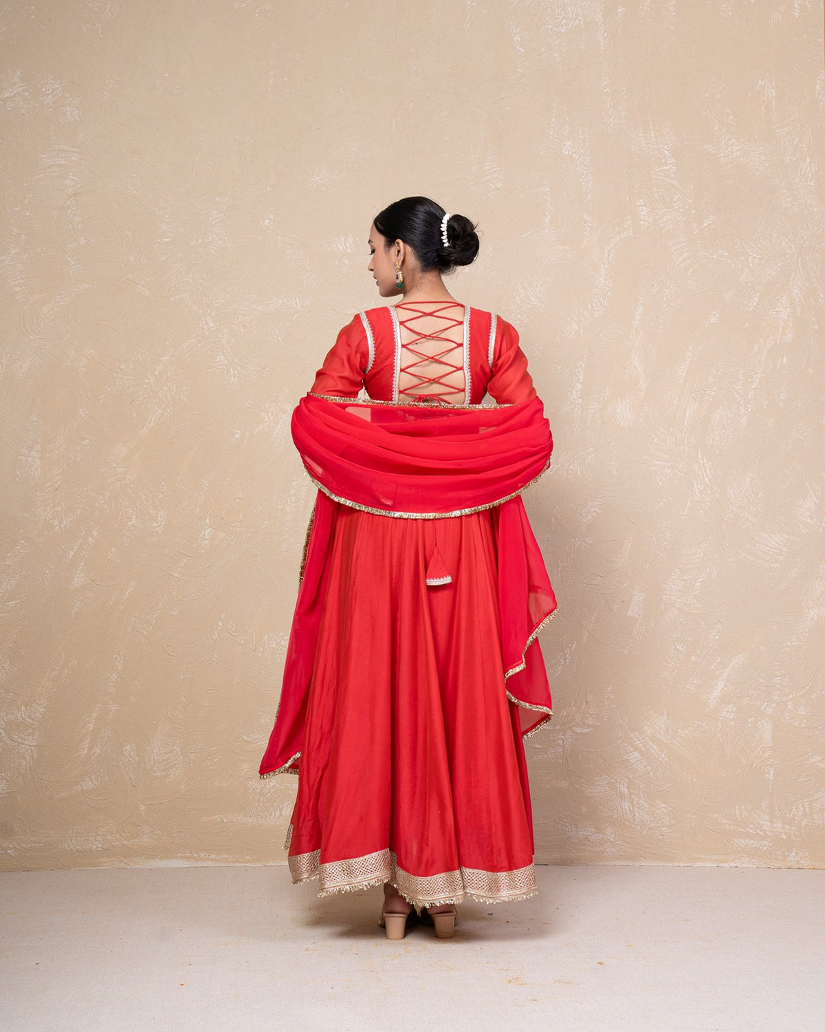 Vibhuti Red Chanderi Anarkali Set