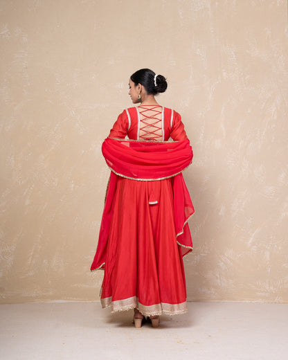 Vibhuti Red Chanderi Anarkali Set
