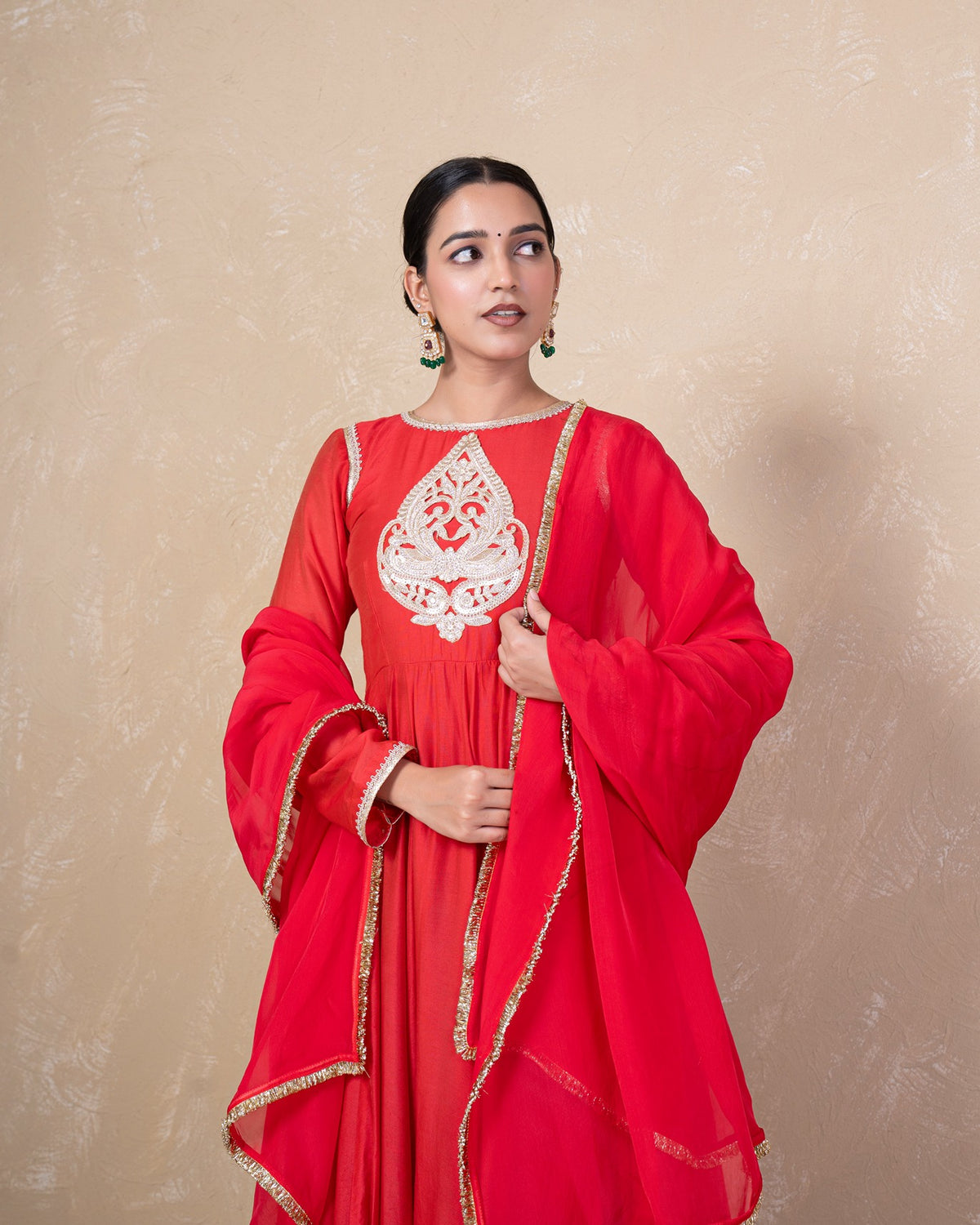 Vibhuti Red Chanderi Anarkali Set
