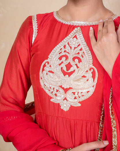 Vibhuti Red Chanderi Anarkali Set