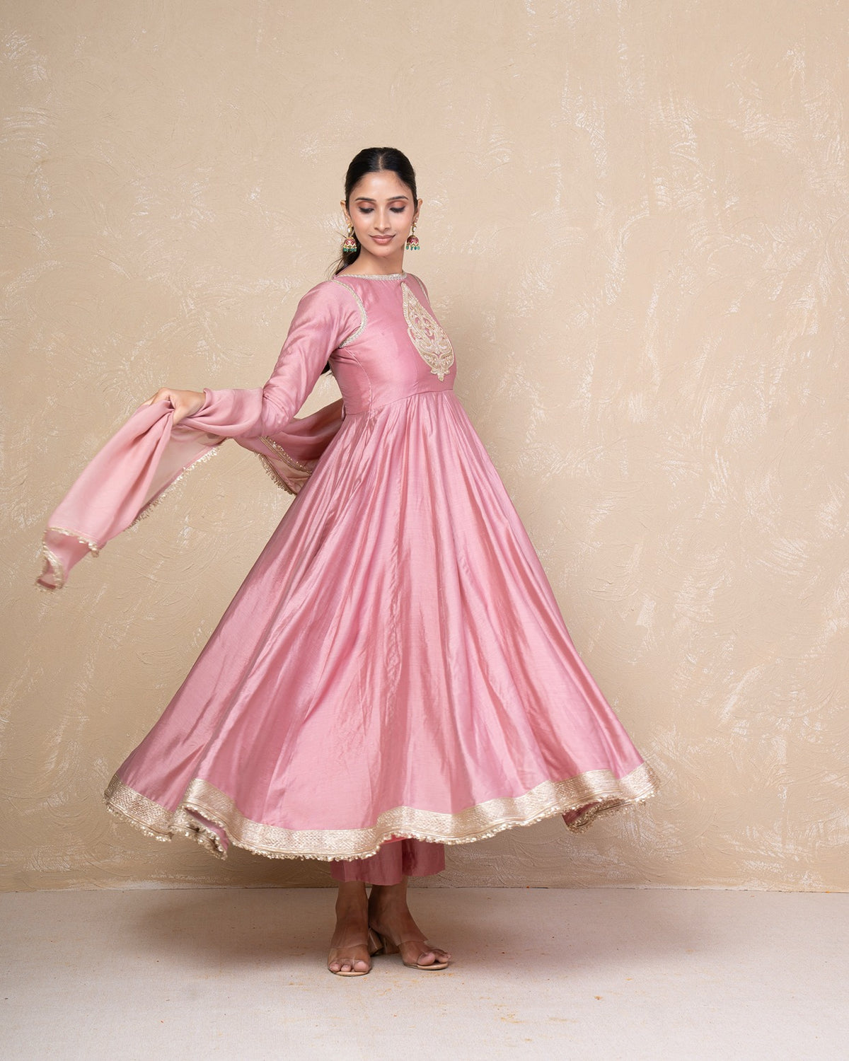 Vibhuti Dusty Pink Chanderi Anarkali Set