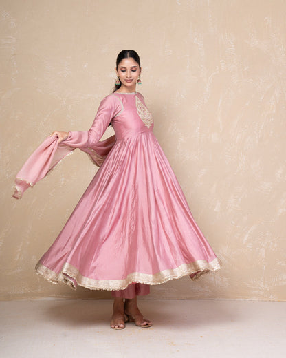 Vibhuti Dusty Pink Chanderi Anarkali Set