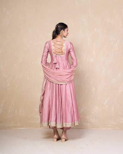 Vibhuti Dusty Pink Chanderi Anarkali Set