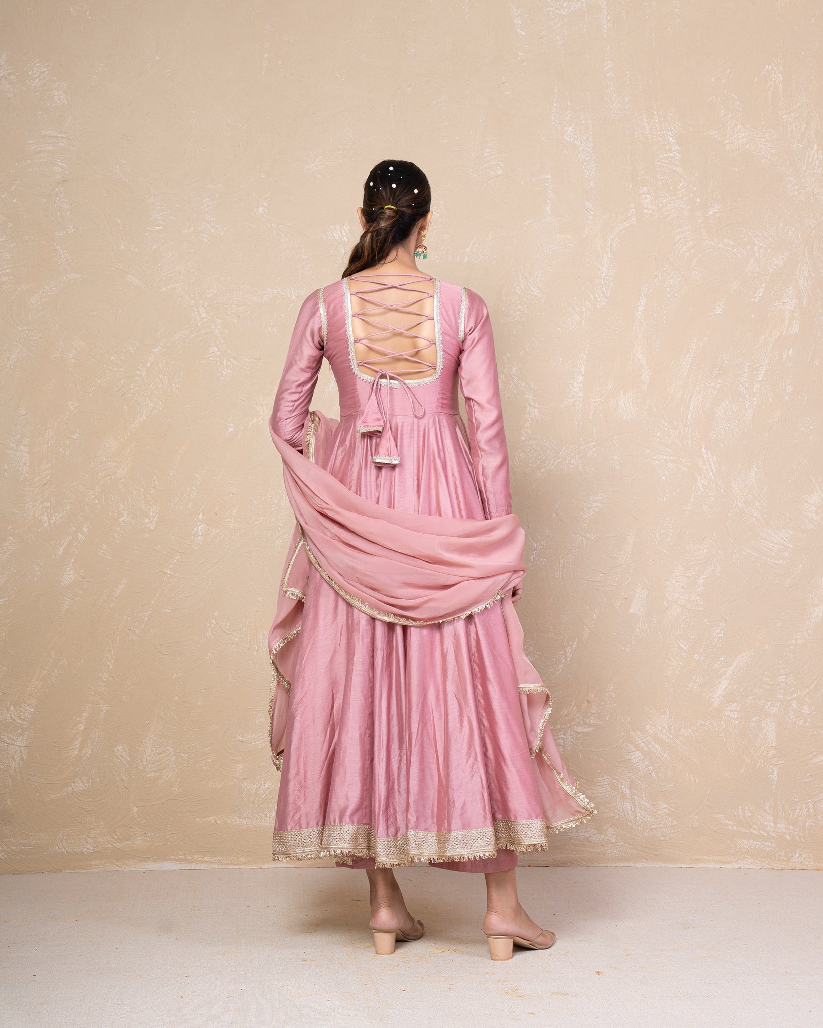 Vibhuti Dusty Pink Chanderi Anarkali Set