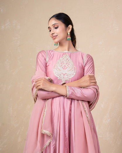Vibhuti Dusty Pink Chanderi Anarkali Set