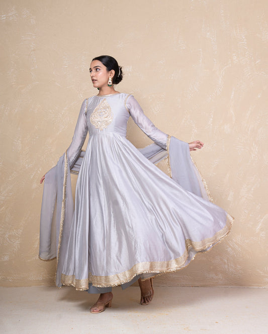 Vibhuti Grey Chanderi Anarkali Set