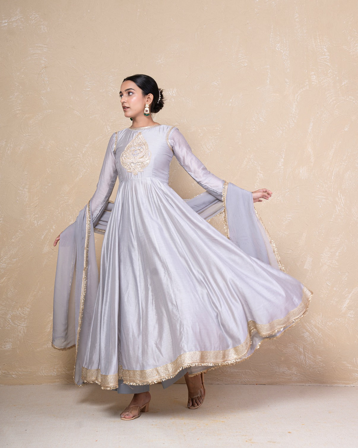 Vibhuti Grey Chanderi Anarkali Set