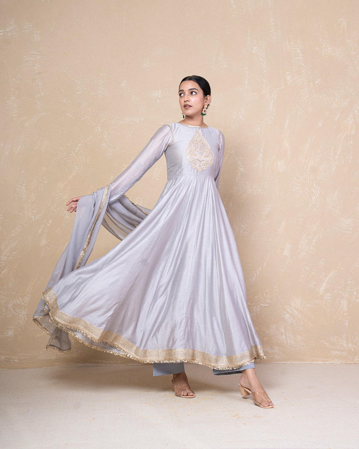 Vibhuti Grey Chanderi Anarkali Set