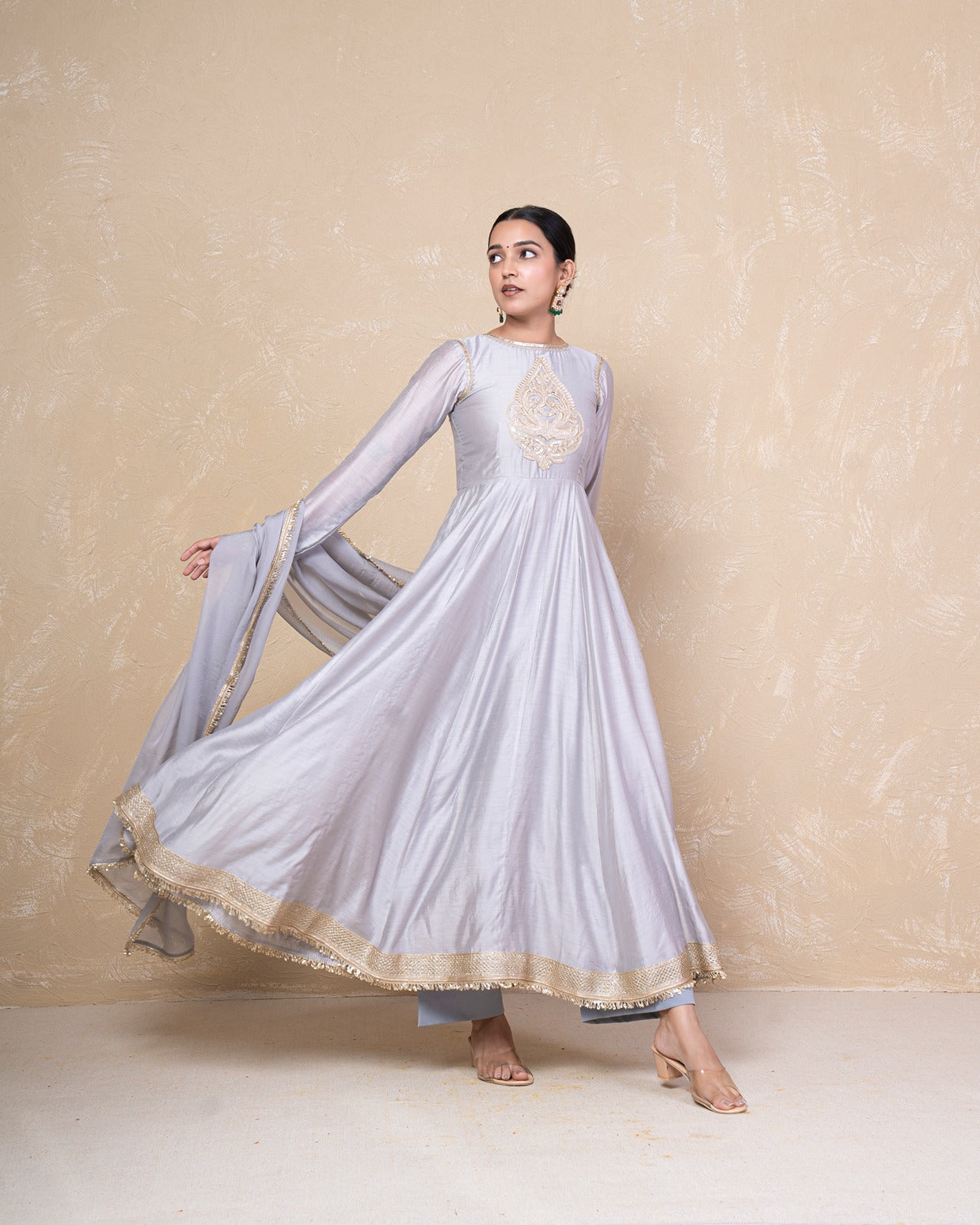 Vibhuti Grey Chanderi Anarkali Set