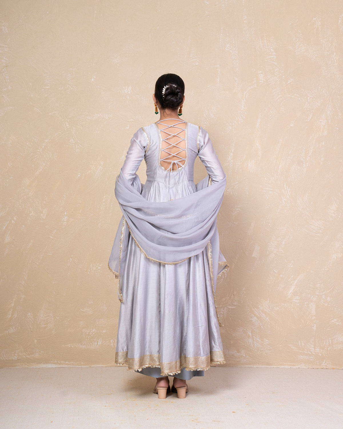 Vibhuti Grey Chanderi Anarkali Set