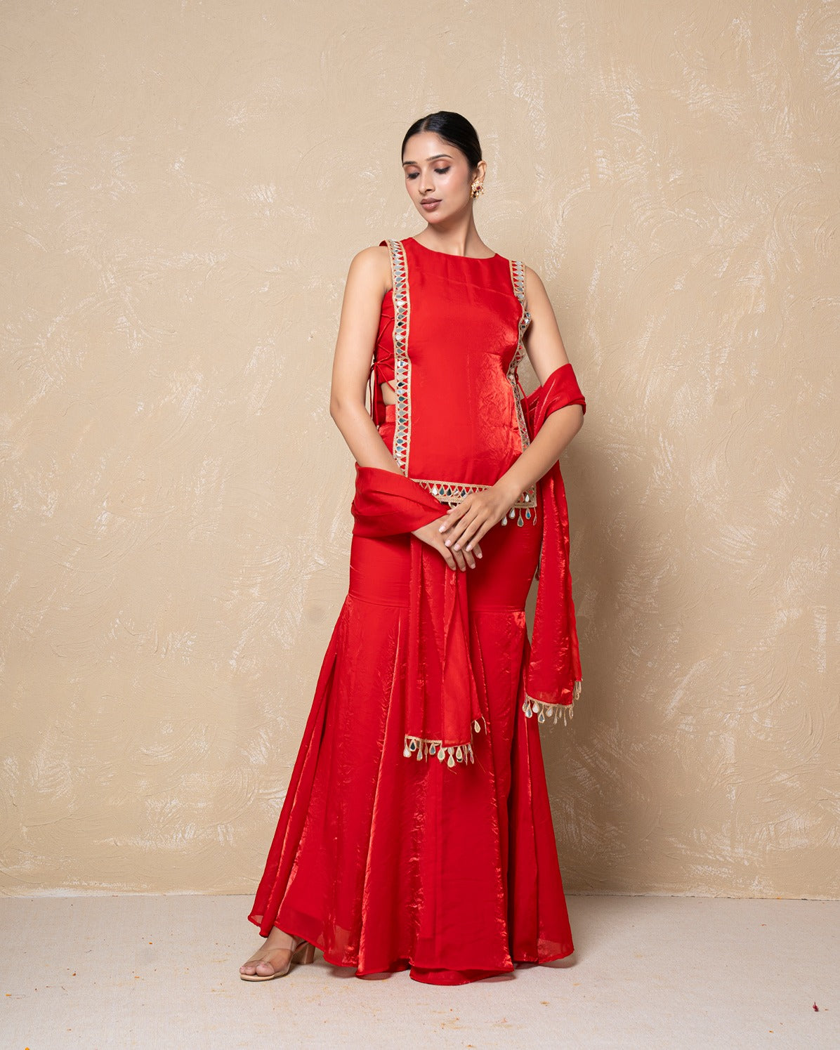 Ziya Red Silk Skirt Set
