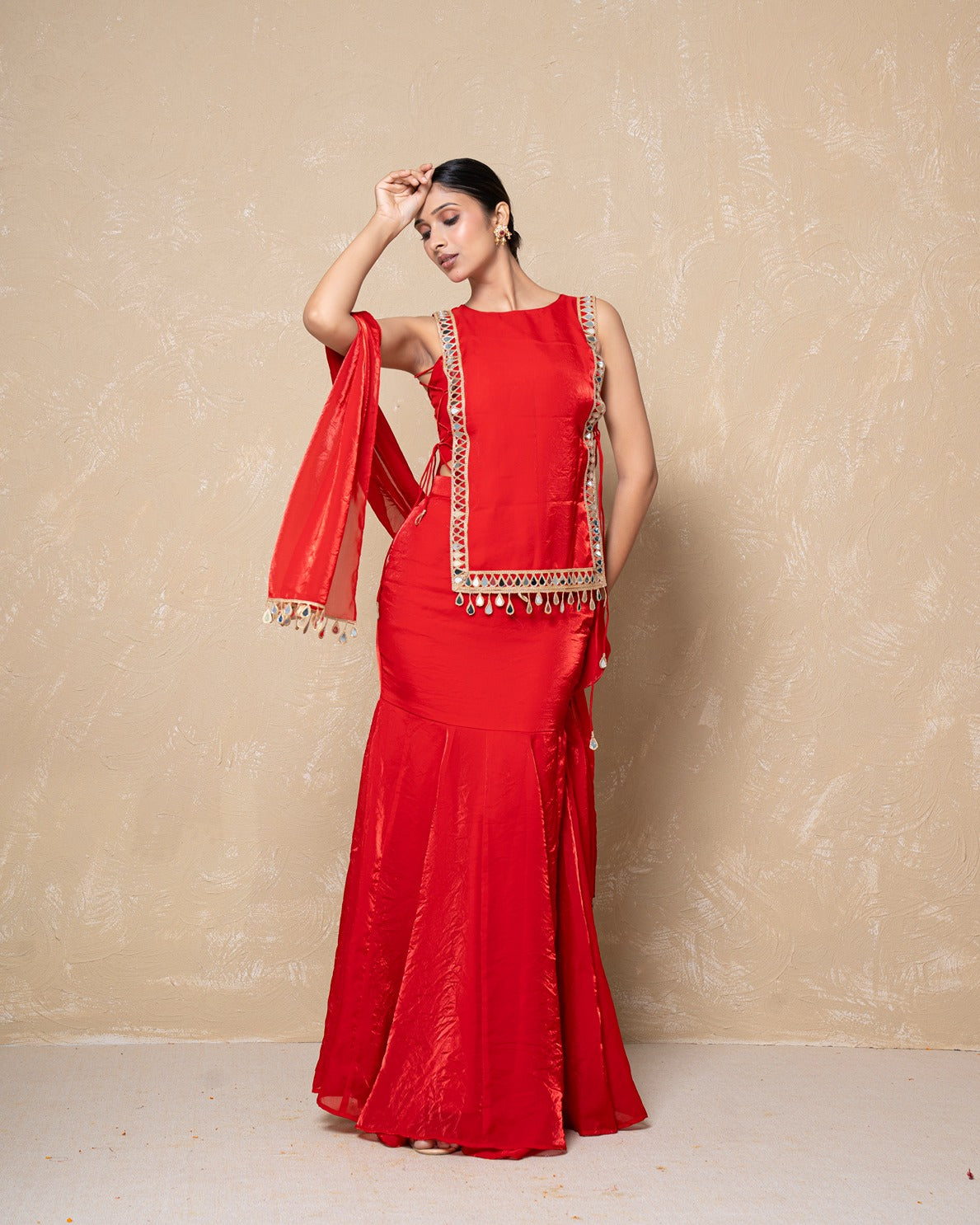 Ziya Red Silk Skirt Set