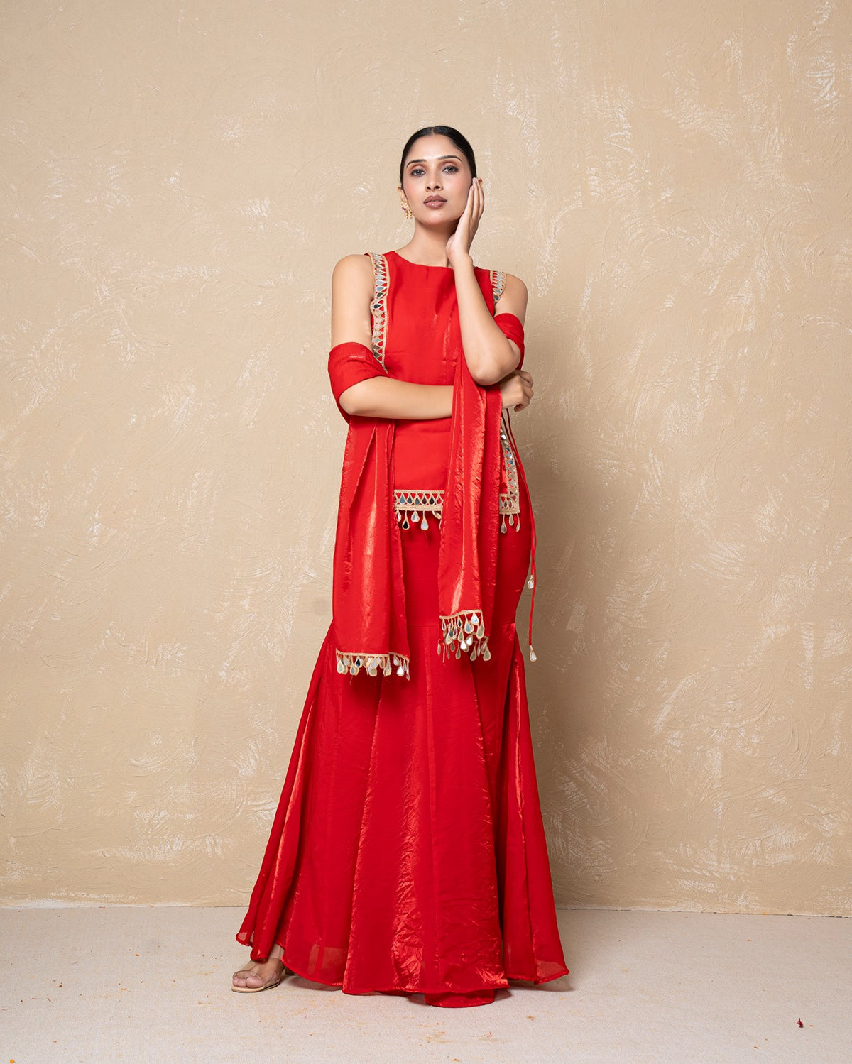 Ziya Red Silk Skirt Set
