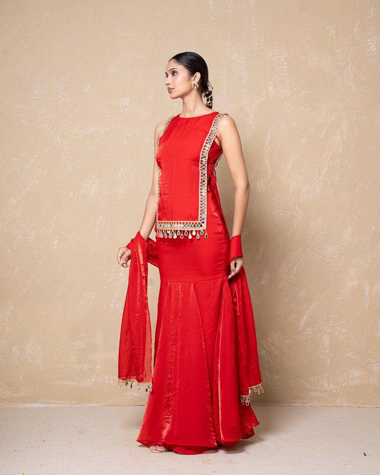 Ziya Red Silk Skirt Set
