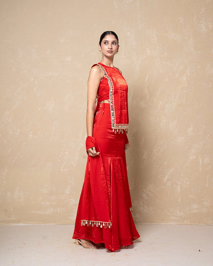 Ziya Red Silk Skirt Set