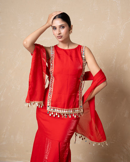 Ziya Red Silk Skirt Set