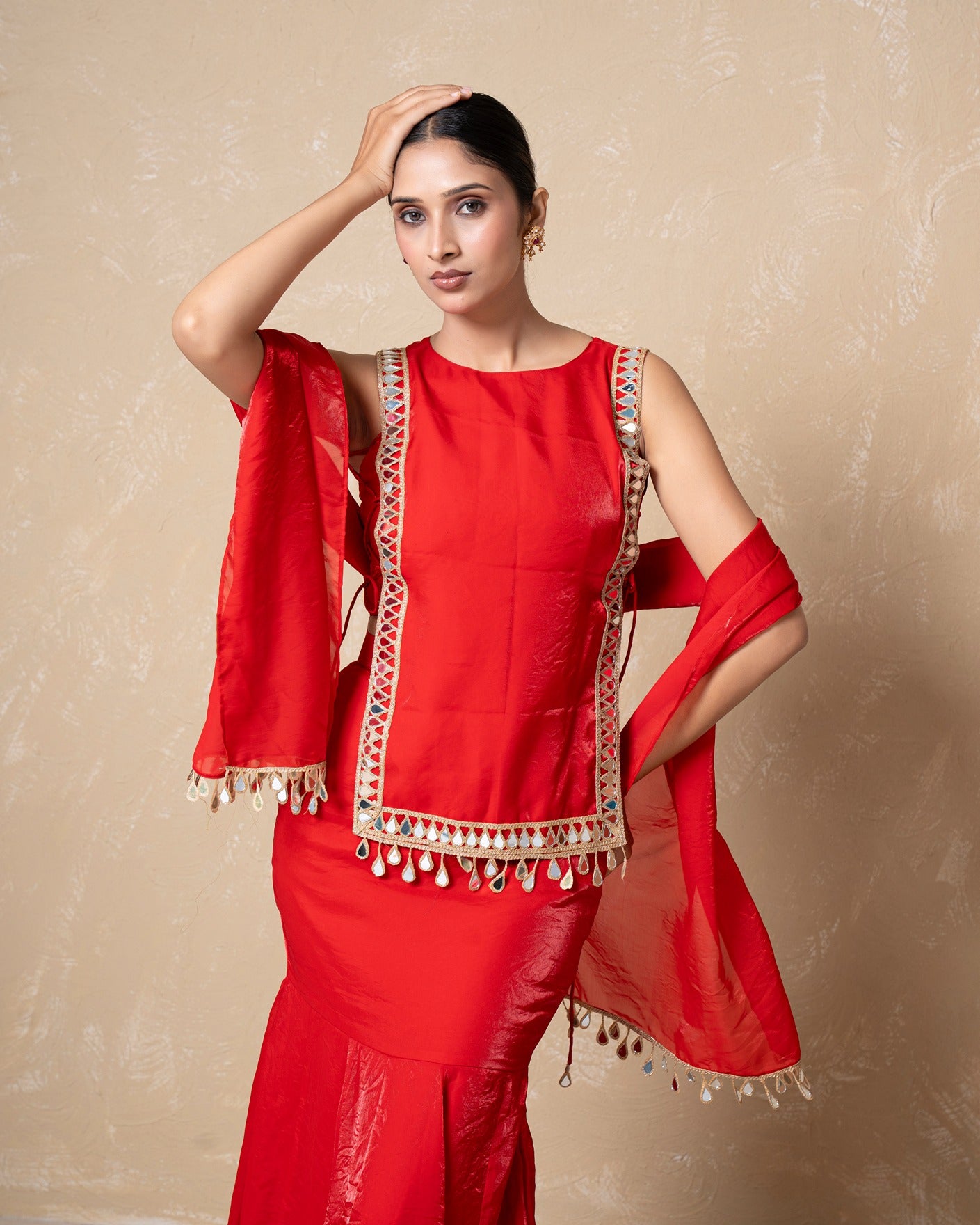 Ziya Red Silk Skirt Set