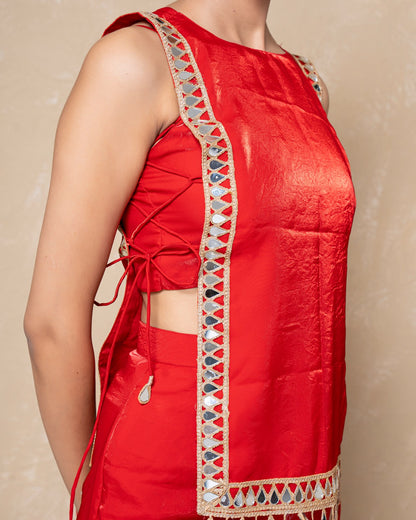 Ziya Red Silk Skirt Set