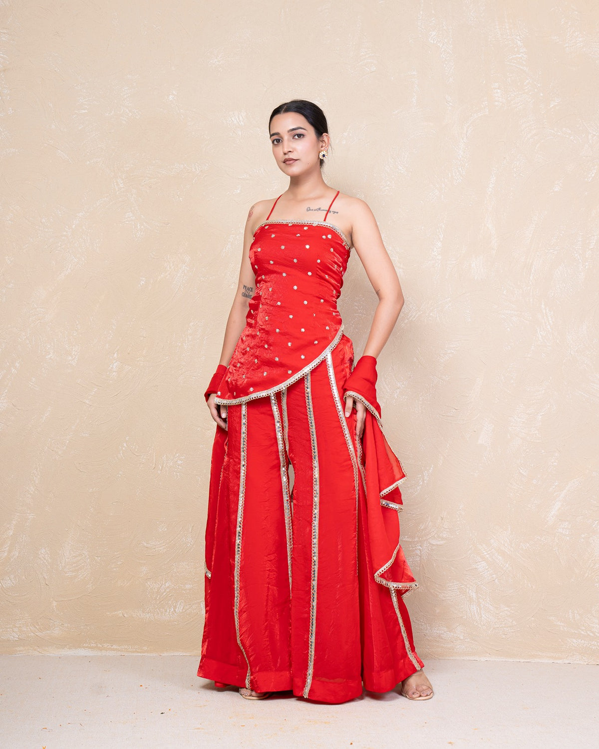 Shararat Red Silk Sharara Set