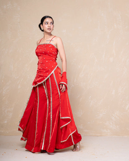 Shararat Red Silk Sharara Set