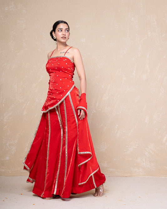 Shararat Red Silk Sharara Set