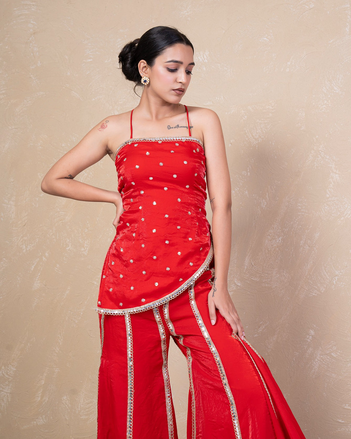 Shararat Red Silk Sharara Set
