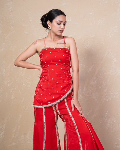 Shararat Red Silk Sharara Set