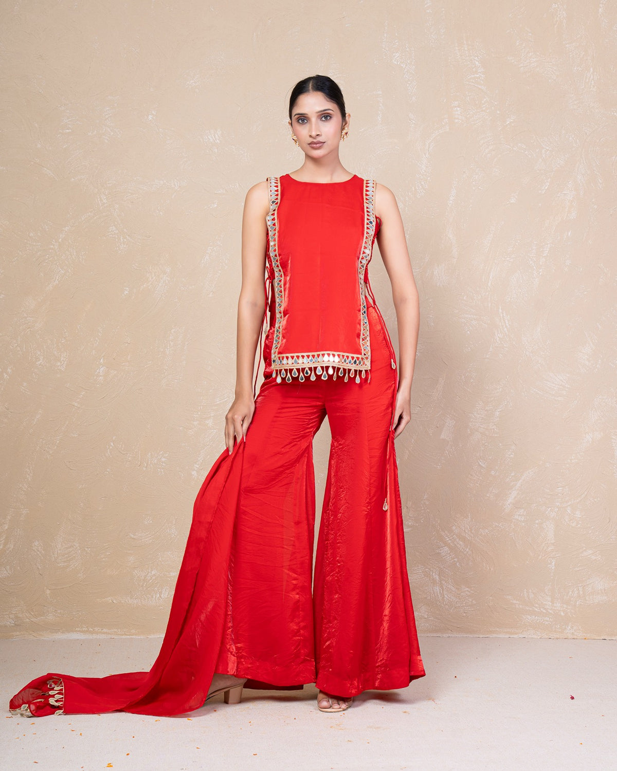 Mahika Red Mirror Silk Sharara Set