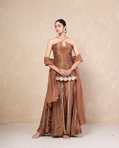 Afreen Brown Cosmo Tissue Sharara Set
