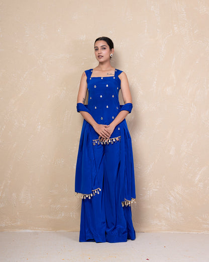 Reet Blue Mirrorwork Sharara Set