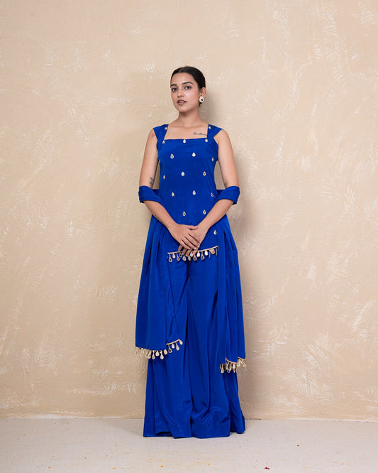 Reet Blue Mirrorwork Sharara Set