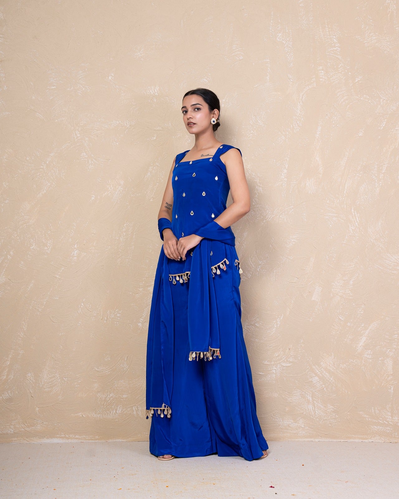 Reet Blue Mirrorwork Sharara Set